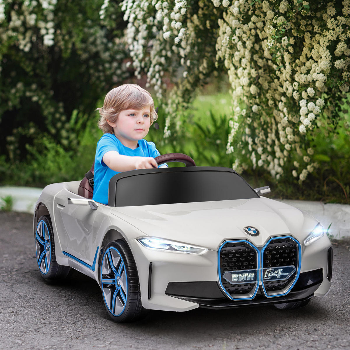 KINDER ELEKTROAUTO, Schwarz/Weiß, Kunststoff+ Eisen - Weiß, Metall (115/67/45cm) - HOMCOM