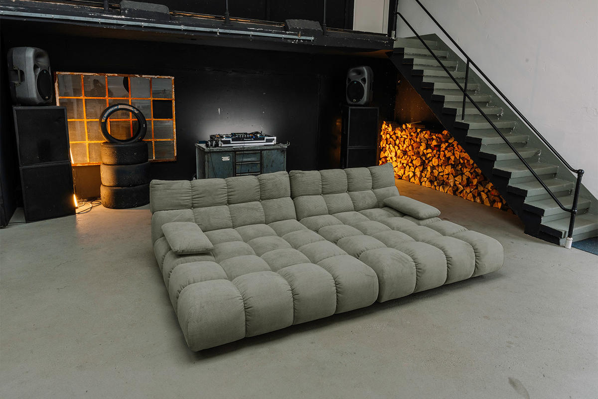 BIG SOFA VIVIEN Grün Cord - Schwarz/Olivgrün, Kunststoff/Textil (296/85/178cm) - KAWOLA