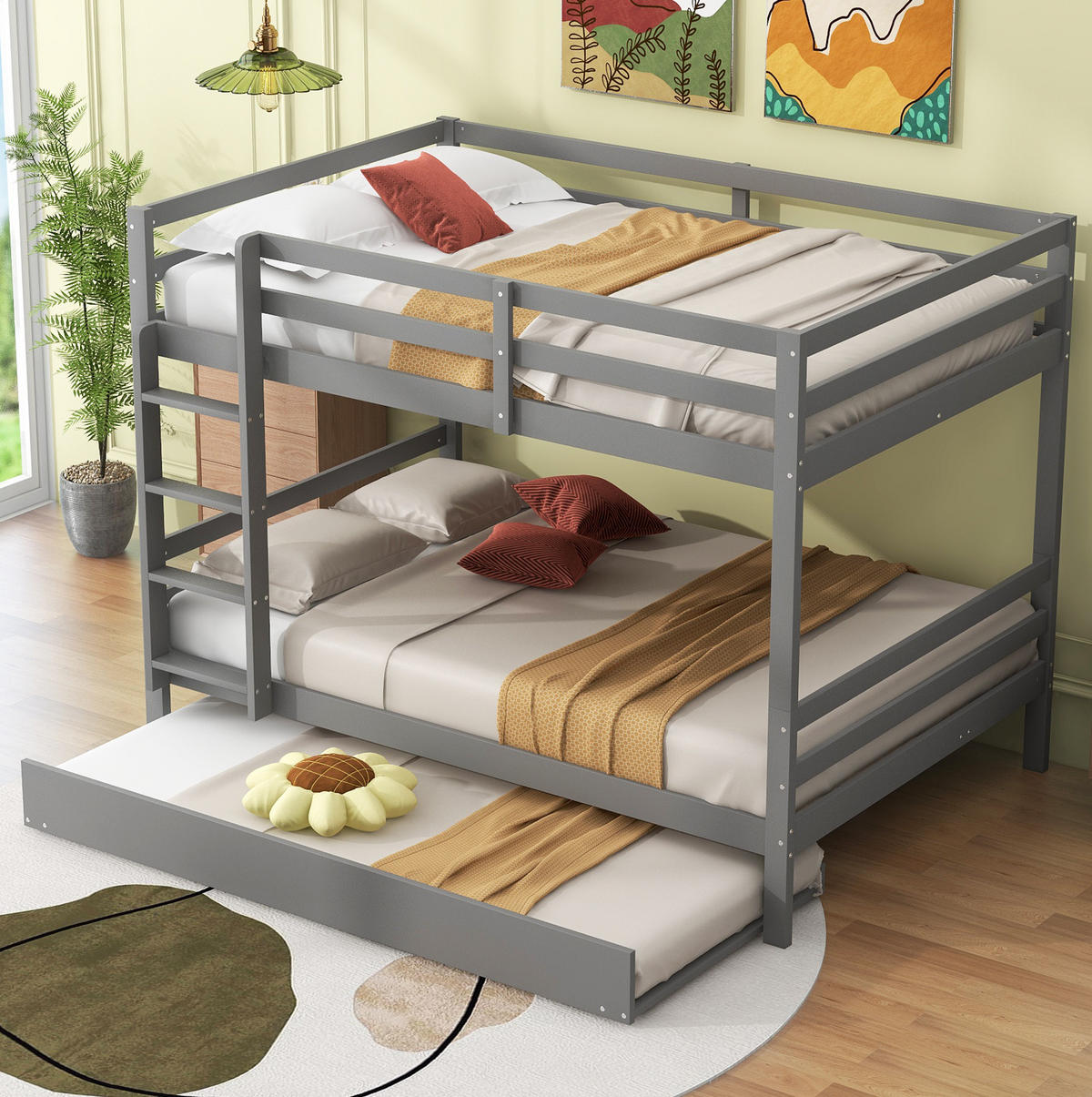 ETAGENBETT 140/200 cm Grau mit Ausziehbett und stabiler Treppe - Grau, Holz (140/200cm) - Flora Grace