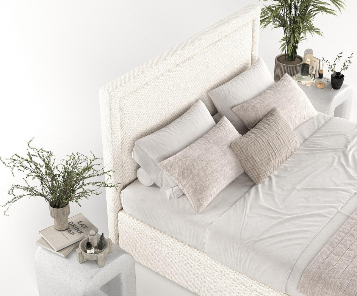 POLSTERBETT Salma mit Stauraum 200/200 cm Creme im Alta Stoff - Creme/Schwarz, Holz/Holzwerkstoff (200/200cm) - AltaBeds