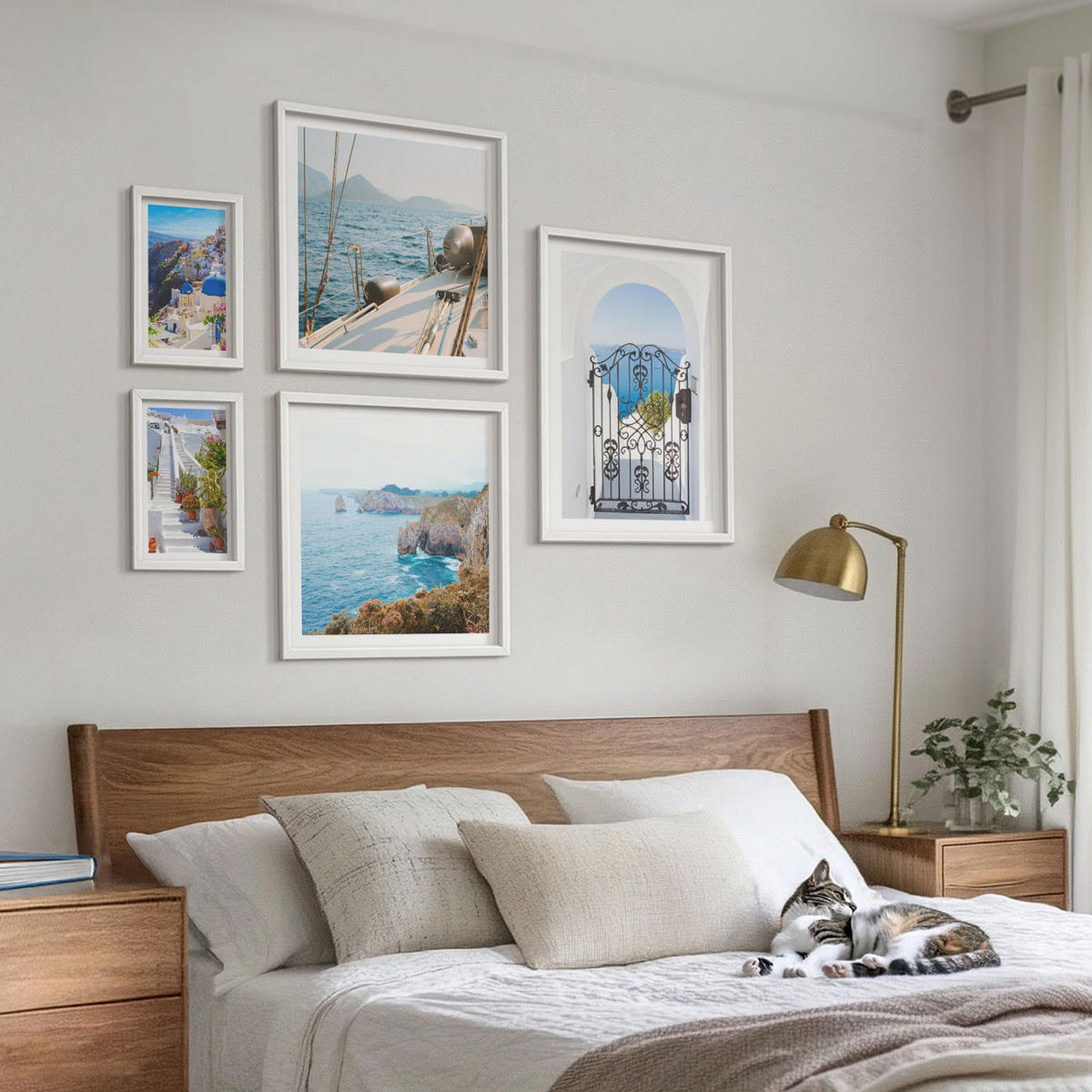 BILDER SET 5er Set - 50x50 cm & 20x30 cm & 40x60 cm Weißer Rahmen - Griechische Architektur auf Santorin, Oia - Weiß, Kunststoff (40/60cm) - TULUP