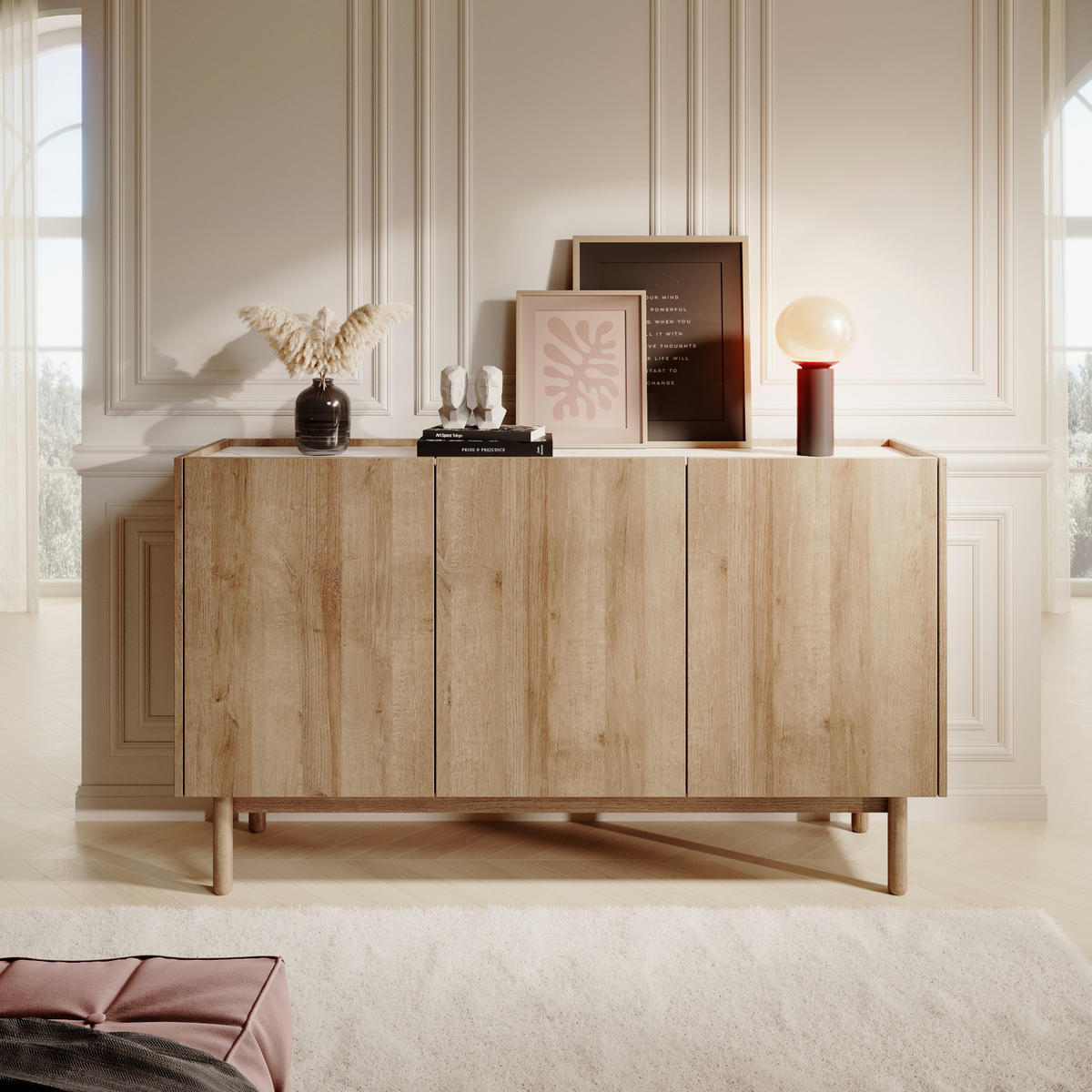 SIDEBOARD REVELSTOKE KOM2-3D Holzbeine Eiche - Eichefarben, Holz/Holzwerkstoff (144/83/37cm) - Komodee