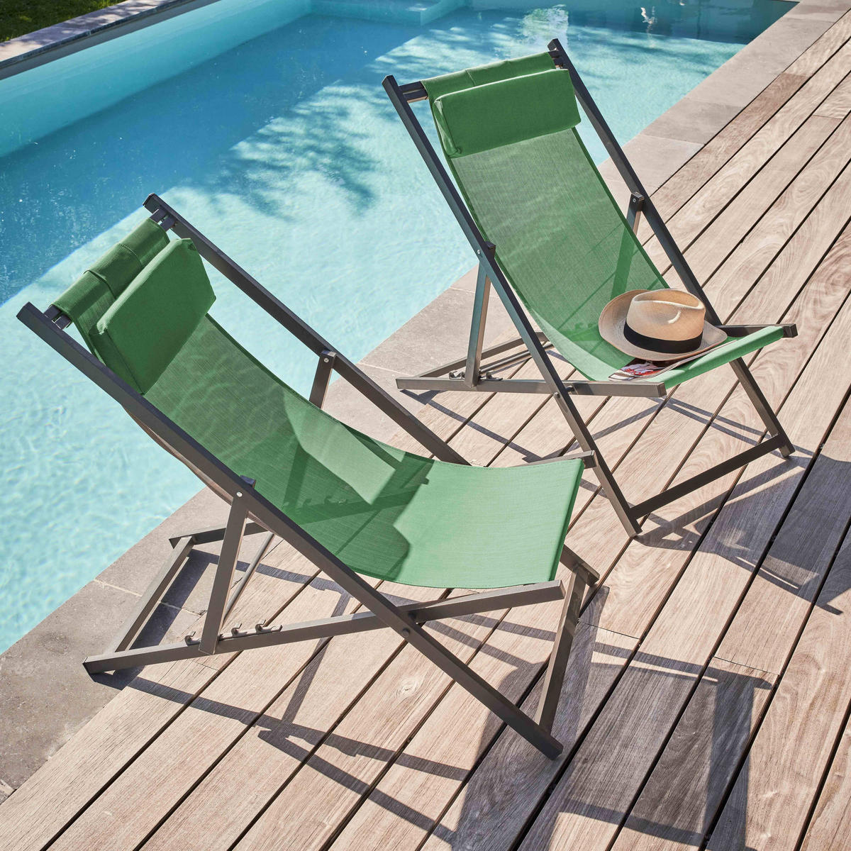 LIEGESTUHL 2-tlg., Grün - Grün, Metall (61/74/102cm) - Oviala