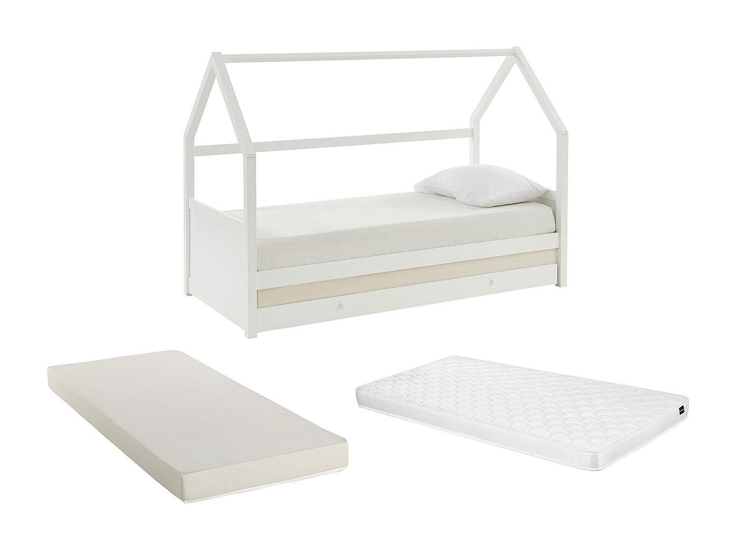 HAUSBETT - 1 Person - holz - weiß Hurra - Weiß, Holz (90/190cm) - Vente-Unique