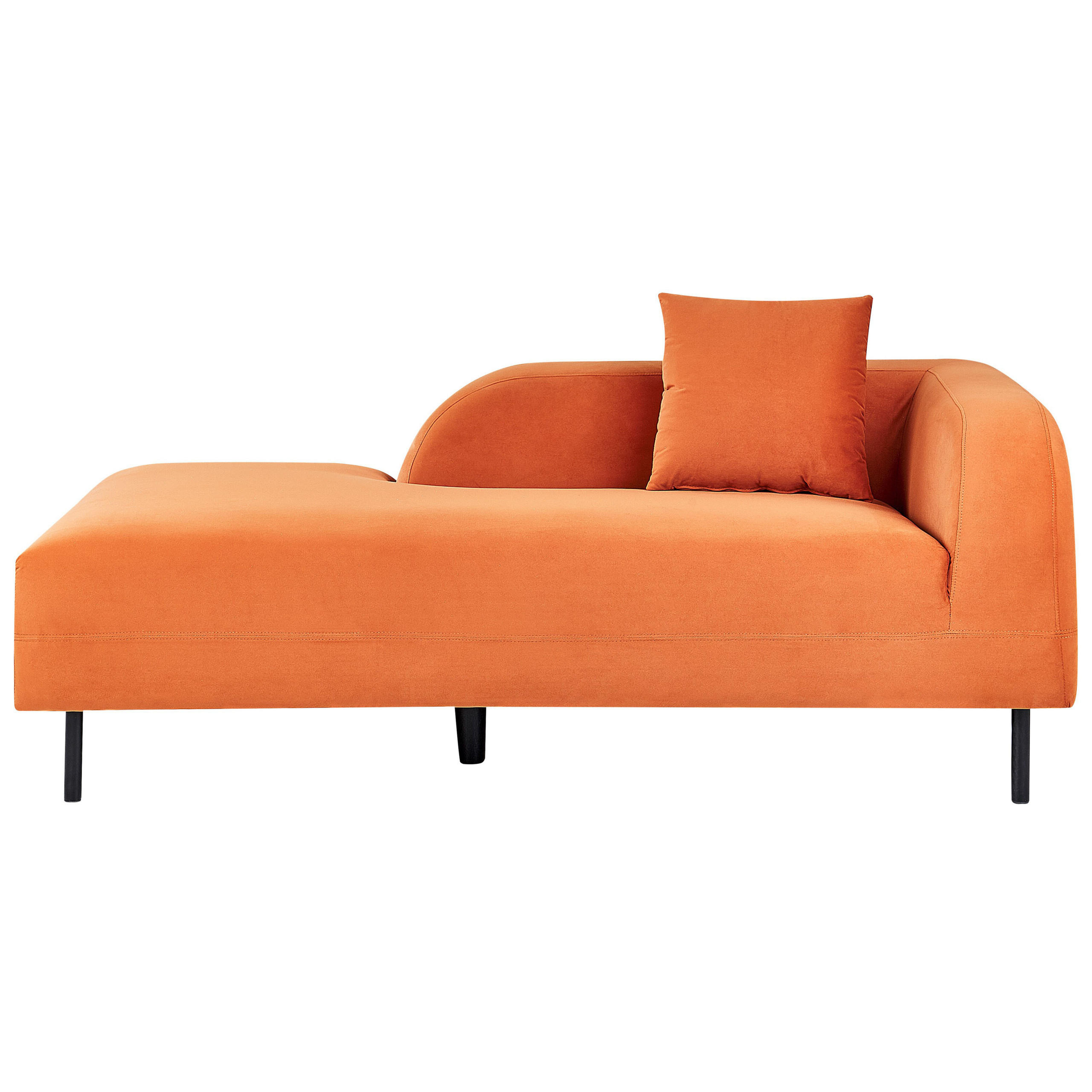 CHAISELONGUE Samtstoff orange rechtsseitig Le Crau - Schwarz/Orange, Textil (170/65/84cm) - Beliani