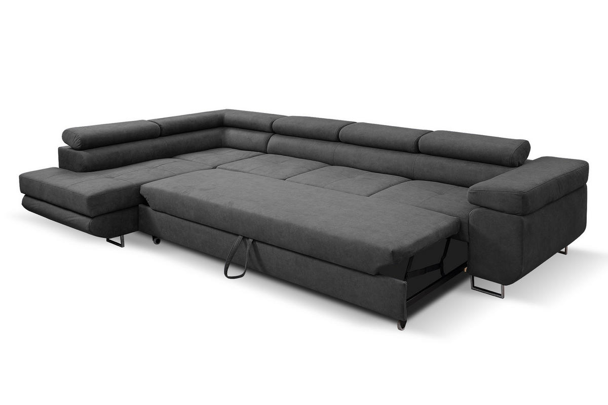 ECKSOFA Marlene IV L-Form mit verstellbaren Kopfstützen Schlaffunktion Bettkasten 347 cm links grau - Dunkelgrau, Kunststoff (347/202cm) - Margaret Hadas24