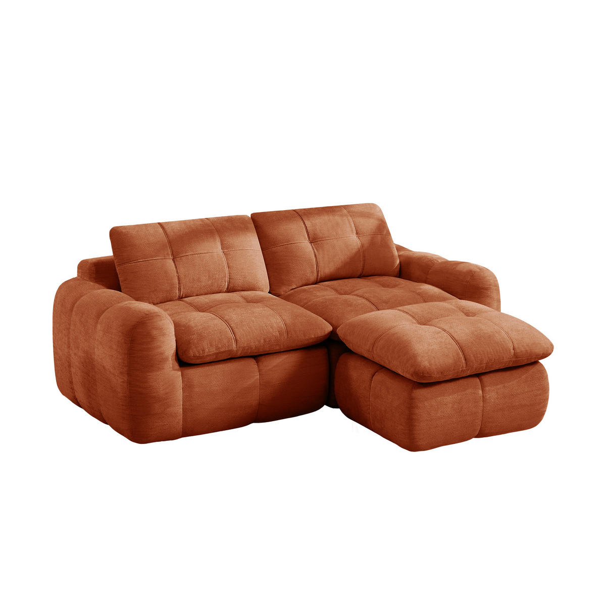 2-SITZER-SOFA mit 1 Hocker, minimalistisch, Chenille-Orange - Orange, Textil (160/68/194cm) - KOMHTOM