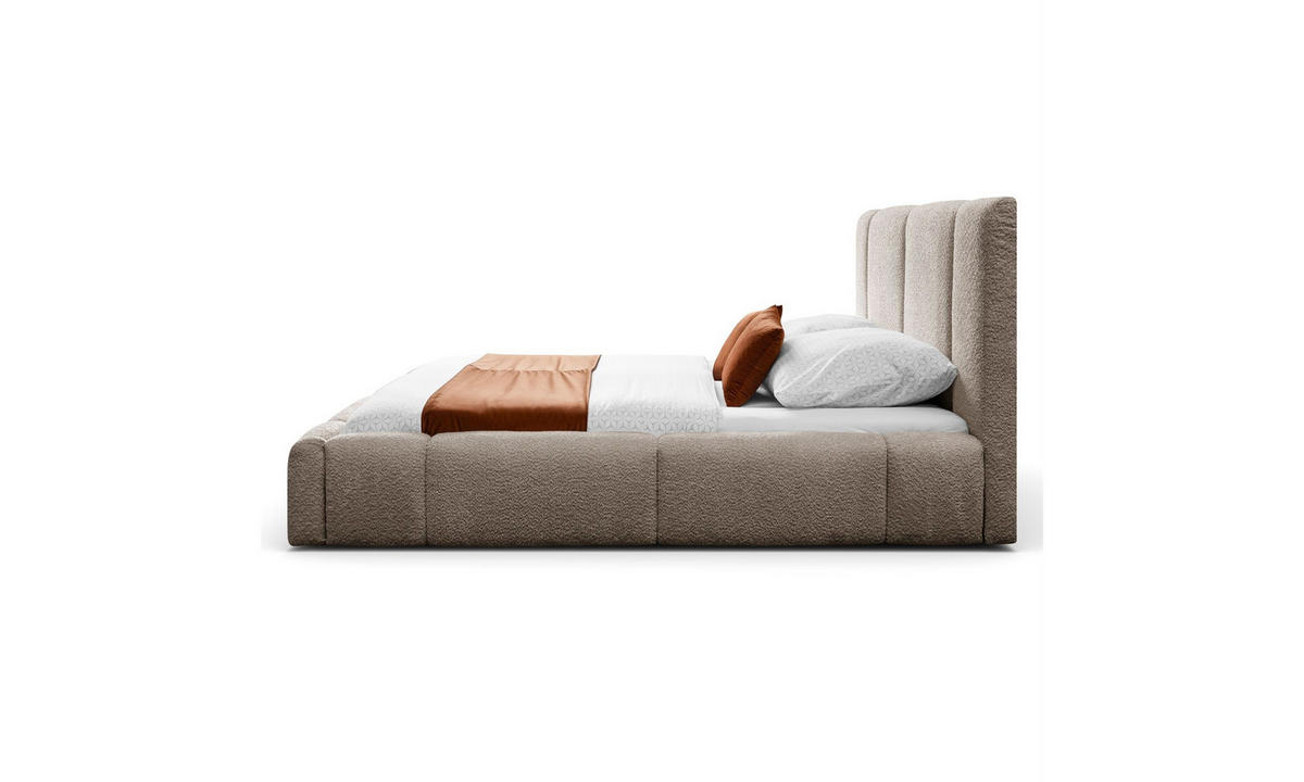 POLSTERBETT ELENA 140x200 cm Dunkelbeige (Anthology 4), 34 Holzlatten, Kopfteil 108 cm - Beige, Textil (140/200cm) - Lookway