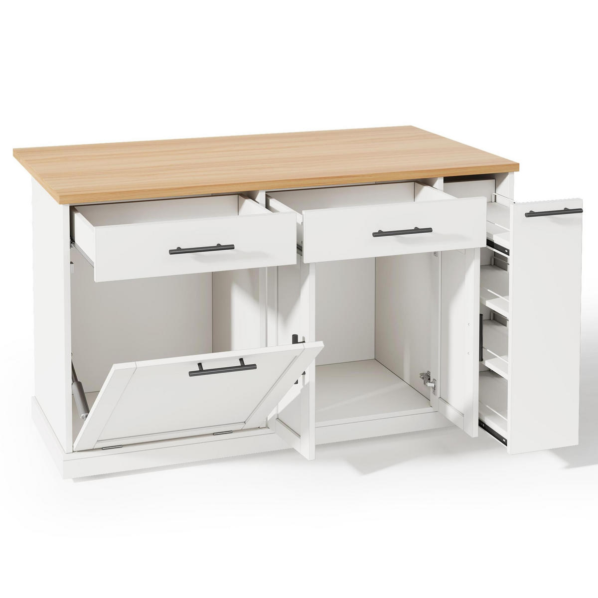 KÜCHENINSEL 120/45(70)/93 cm Weiß mit Müllschrank, 4-stufigem Gewürzregal und 2 Schubladen - Weiß, Holz/Holzwerkstoff (70/93.5/120cm) - Oxeza