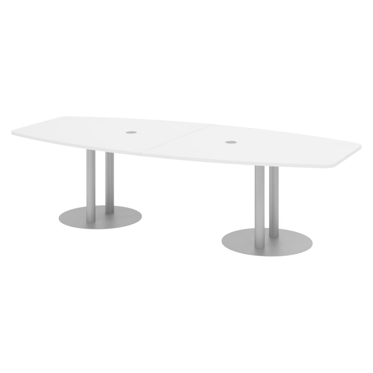 KONFERENZTISCH mittel KT28 130/280/74 cm in Weiß/Säule in Silberfarben - Silberfarben/Weiß, Holzwerkstoff (130/280/74cm) - bümö