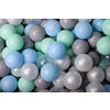 BÄLLE für Bällebad, Spielbälle, Plastikbälle für Kinder Set 50 pcs.: Mint/Blau/Grau/Perlweiß/Transparent - Dunkelblau, Textil (7/7/7cm) - MeowBaby