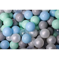 BÄLLE für Bällebad, Spielbälle, Plastikbälle für Kinder Set 50 pcs.: Mint/Blau/Grau/Perlweiß/Transparent - Dunkelblau, Textil (7/7/7cm) - MeowBaby