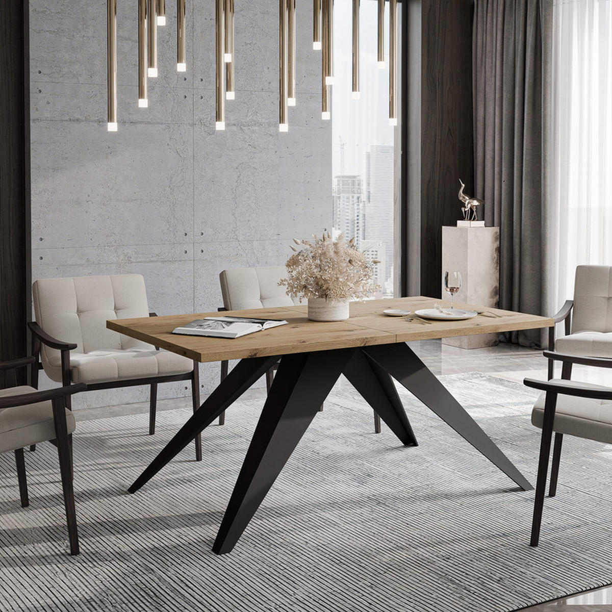AUSZIEHTISCH XANDRO 160/90/76 cm mit Metallgestell, Schwarz / Artisan-Eiche - Schwarz/Eiche Artisan, Holzwerkstoff/Metall (90/160/76cm) - Idohome