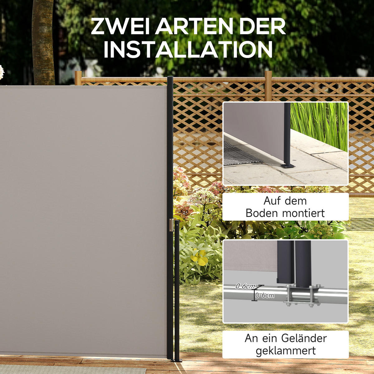 SEITENMARKISE, Hellgrau, 300L x 100H cm/300L x 140H cm, Polyesterstoff, Metall - Hellgrau, Kunststoff (3.5/140cm) - Outsunny