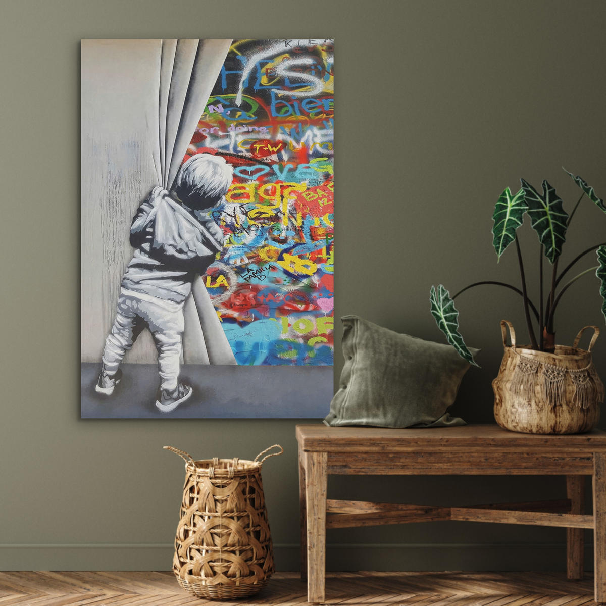 AKUSTIKBILD Graffiti - Junge - Ilussie - Straßenkunst Wanddeko 60x90 cm - Hellgrau, Kunststoff (60/90/0.9cm) - MuchoWow
