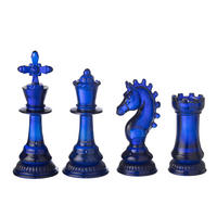 DEKOOBJEKT SCHACHFIGUR (4ER SET) - Blau, Glas/Naturmaterialien (12/26.2/12cm) - J-Line