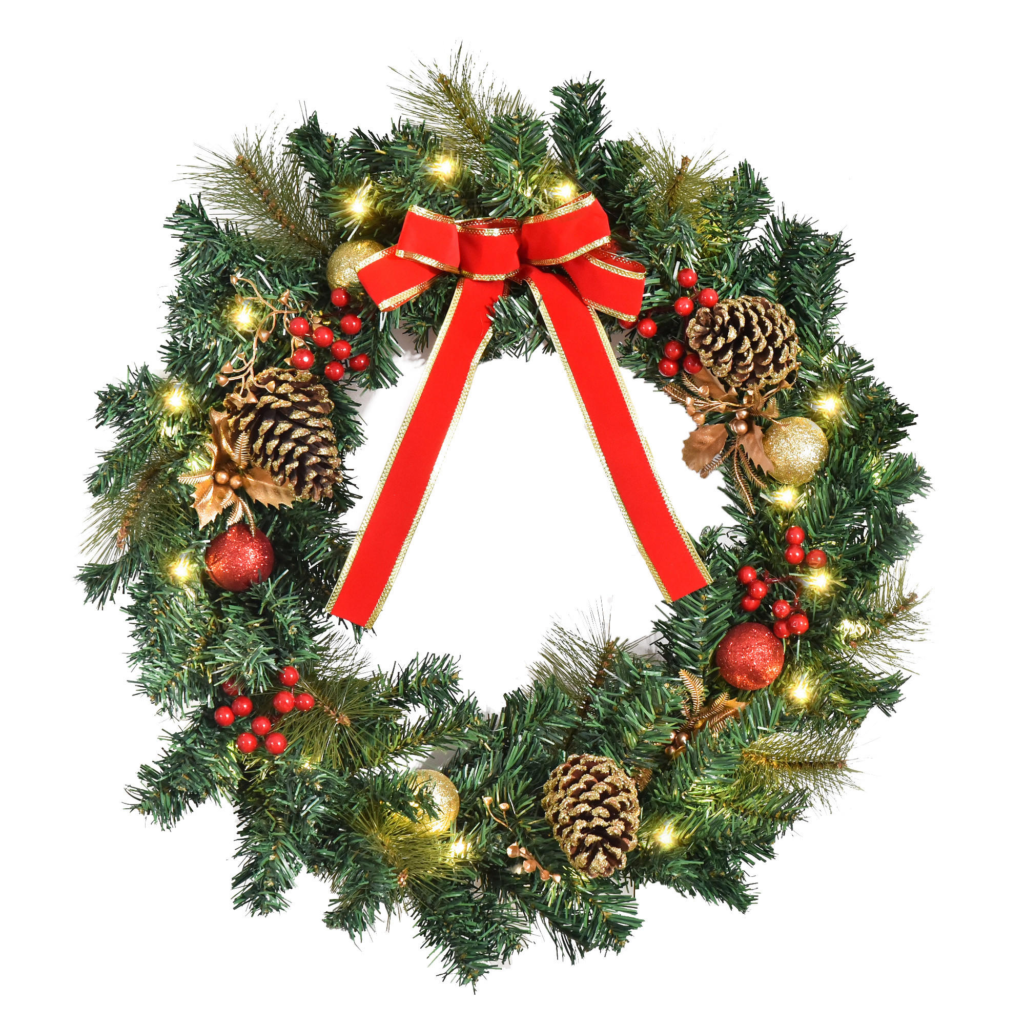 KÜNSTLICHER Weihnachtskranz mit 20 LEDs Grün 60.0/60.0/2.54 cm - Grün, Kunststoff (60cm)