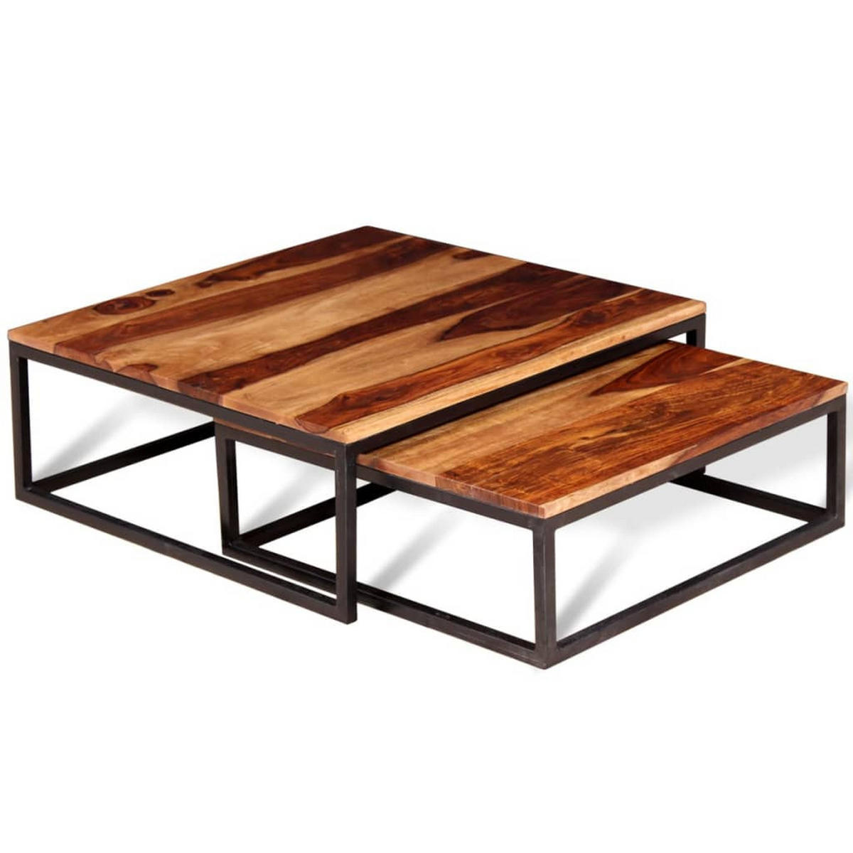 2-TLG. Satztisch-Set Massivholz Palisander - Braun, Holzwerkstoff (70/70/26cm) - furnicato