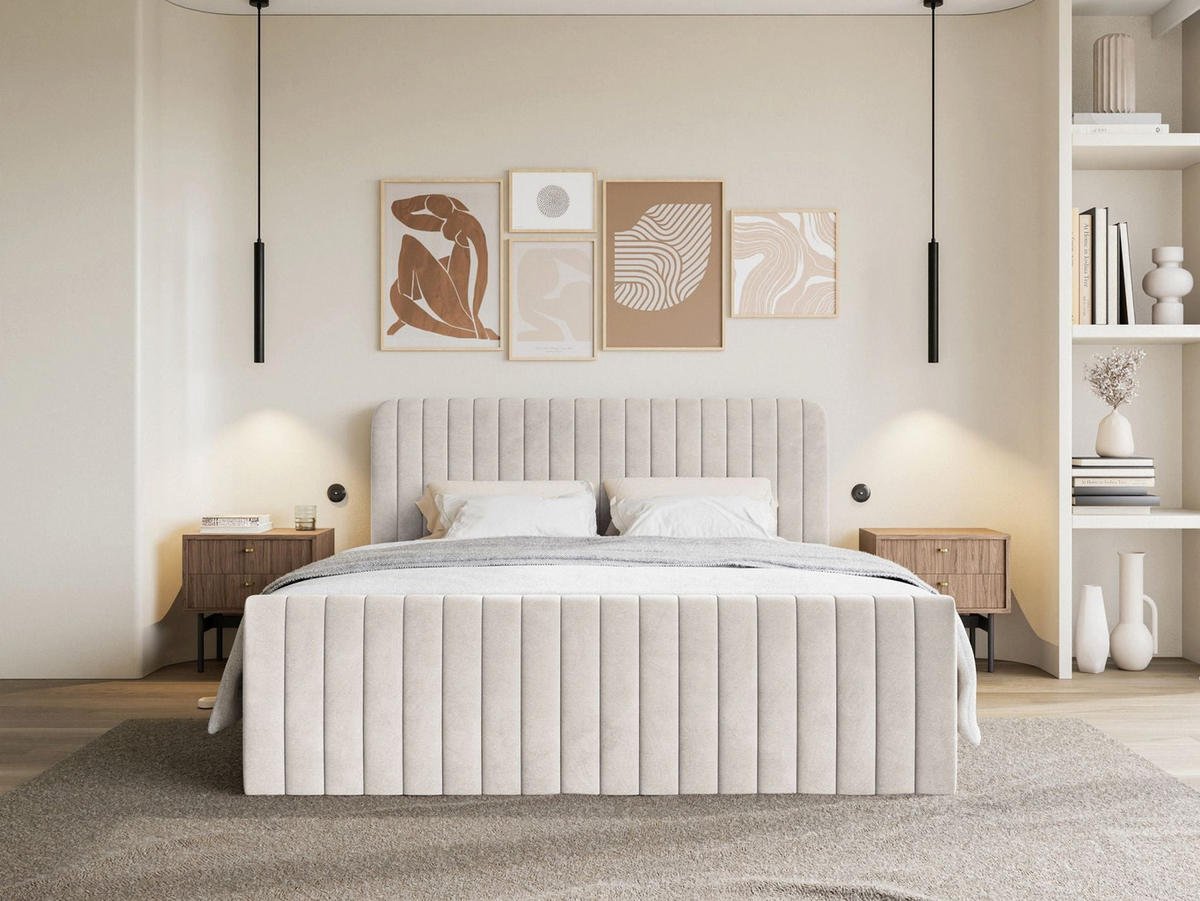 BOXBETT Saliano mit Topper und Samtbezug Beige, 200x200 cm - Beige, Kunststoff/Textil (200/200cm) - Selsey