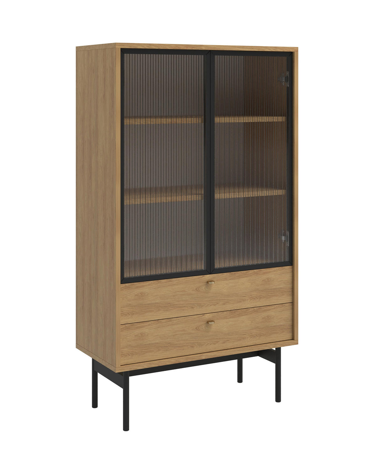 VITRÍNA Olar II prírodná hikóra, 85 cm - čierna/zlatá, kov/kompozitné drevo (85/150/41cm) - Selsey
