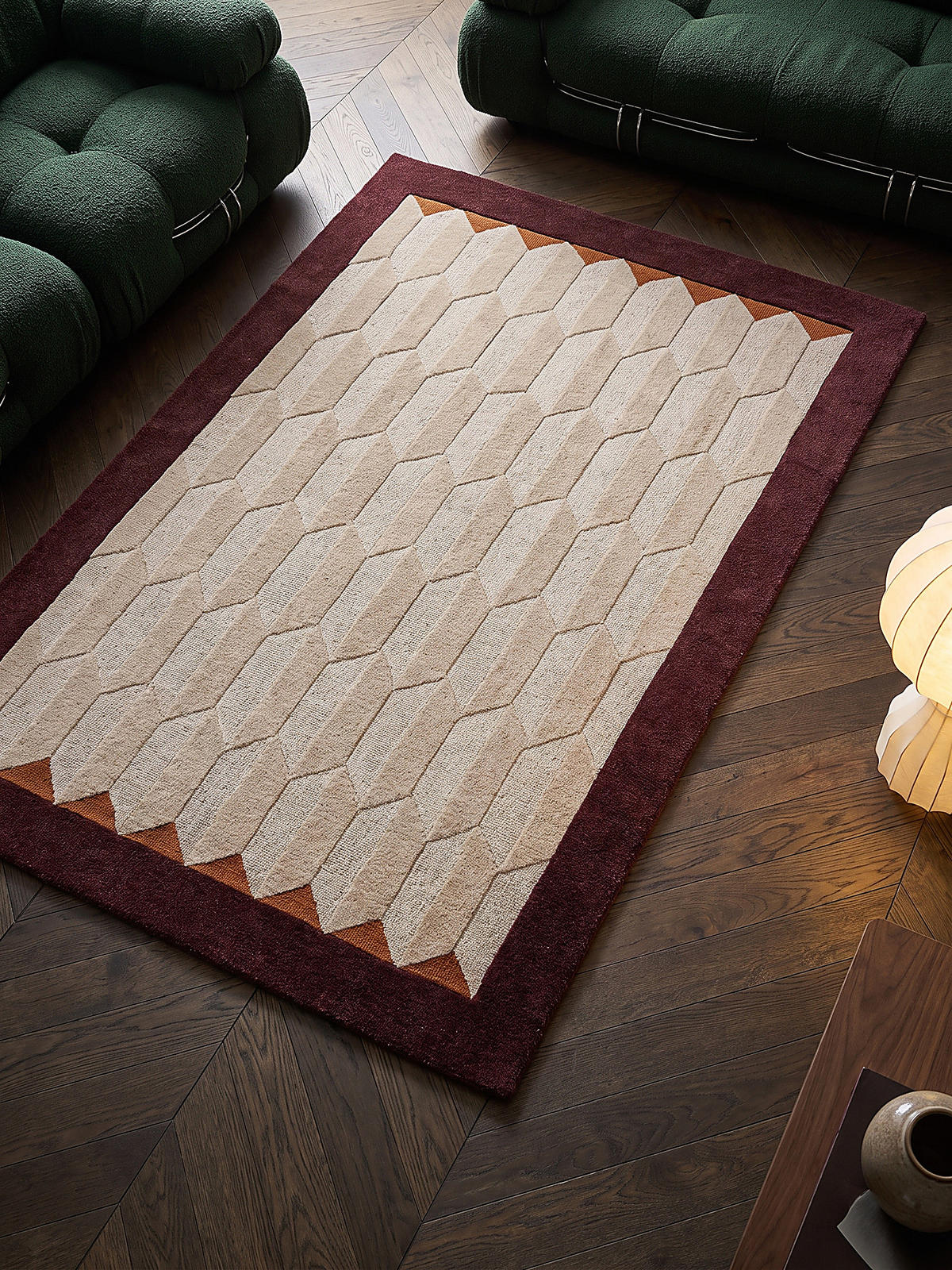WOLLTEPPICH handgetuftet DARENT, Wabenmuster, Bordeauxrot, 200 x 290 cm - Rot, Textil (200/290cm) - KADIMA DESIGN