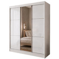 SCHWEBETÜRENSCHRANK Viva 180/216/61 Weiß mit Lacobel-Glas - Weiß, Holzwerkstoff (180/216/61cm) - Beautysofa