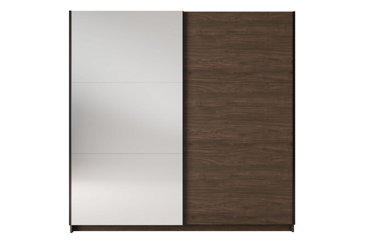SCHWEBETÜRENSCHRANK ARLO I 200/207 cm in Nussbaum mit Spiegel - Nussbaumfarben, Holzwerkstoff (201/59/207cm) - Deine Möbel 24