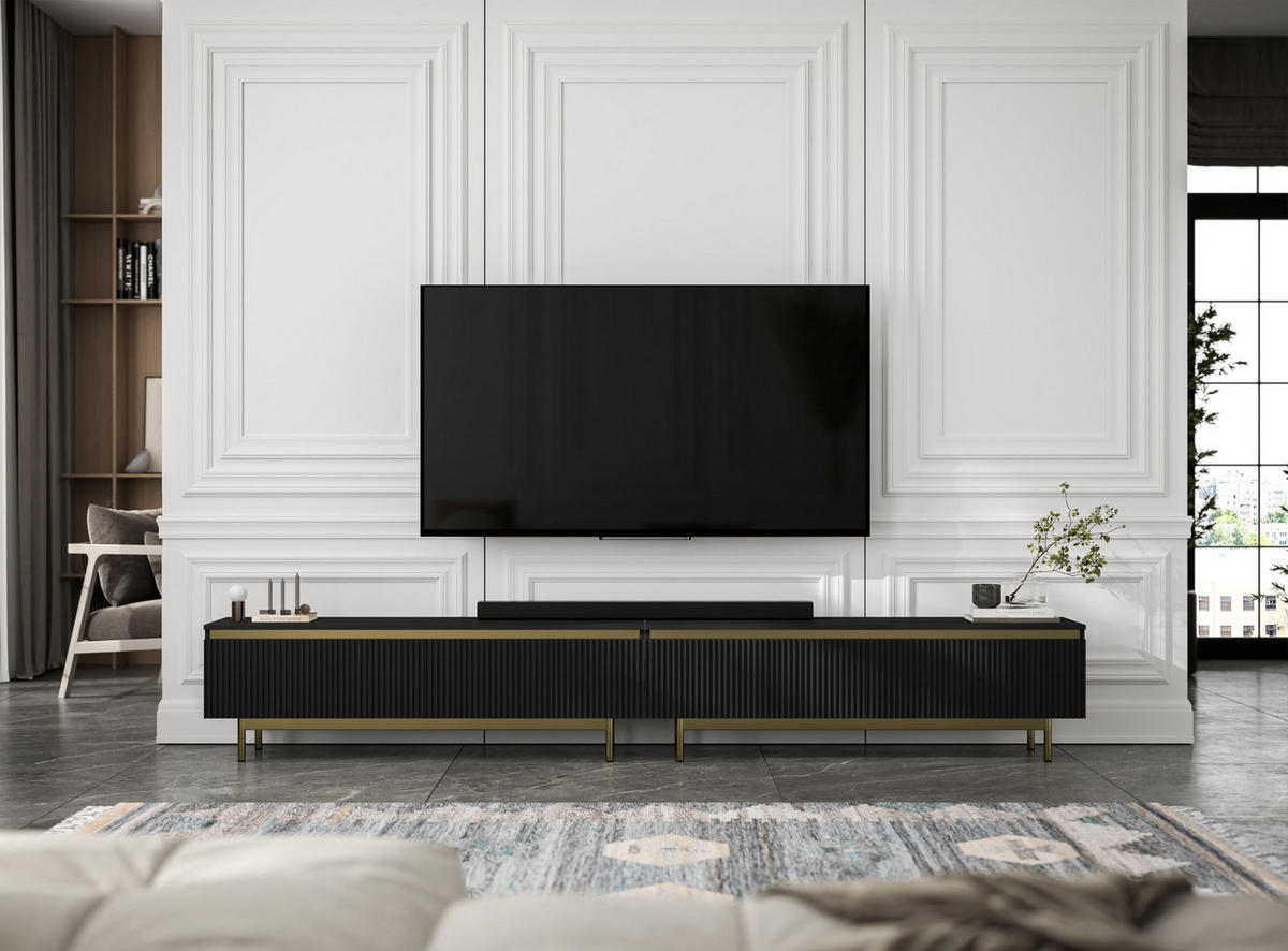 TV-LOWBOARD 2-er Set Selene Schwarz Matt mit goldfarbenem Metallrahmen 140 cm - Goldfarben/Schwarz, Holzwerkstoff/Metall (280/44/35cm) - Meble Lindner