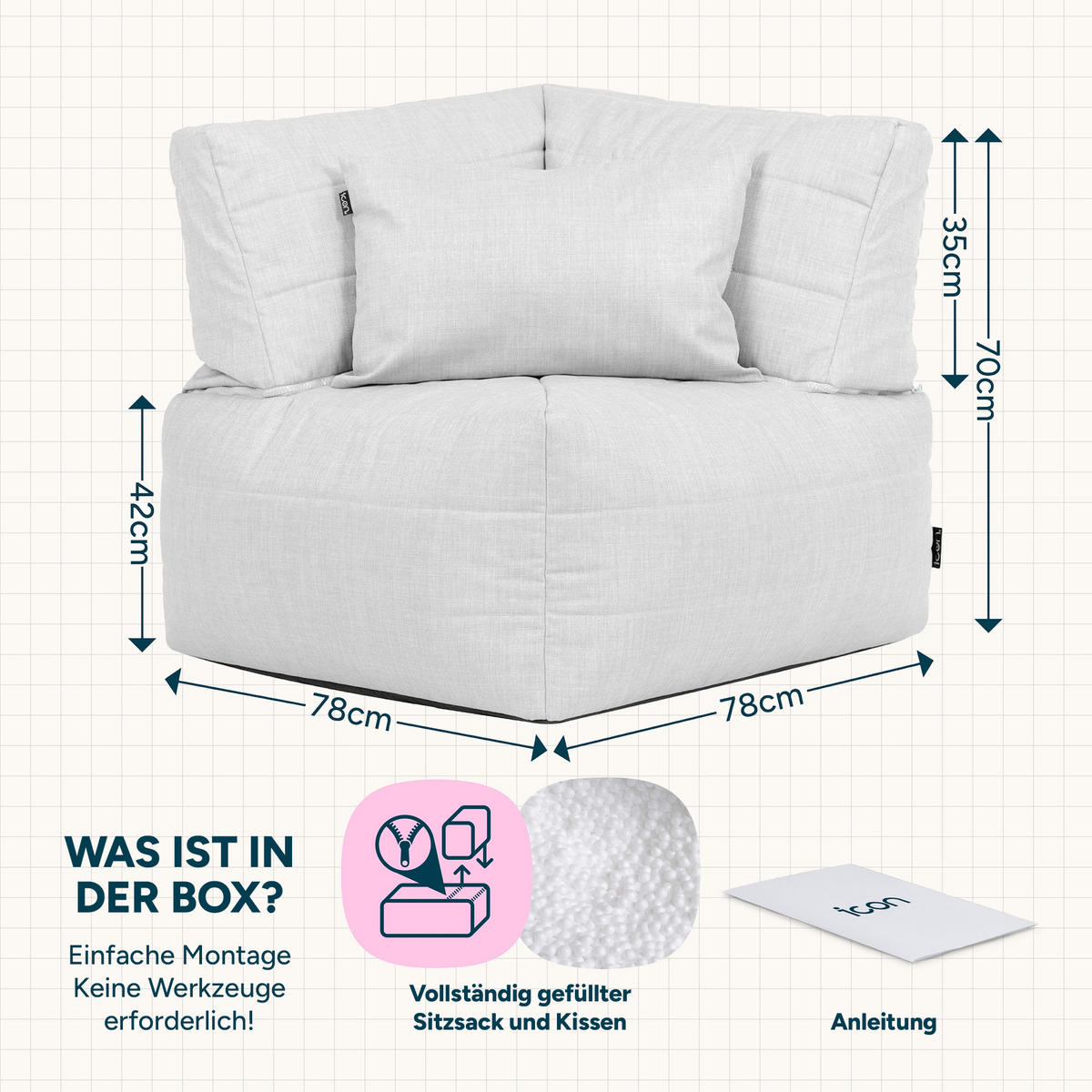 SITZSACK-ECKSOFA Noa modular Outdoor - Beige, Textil (78/70/78cm) - icon