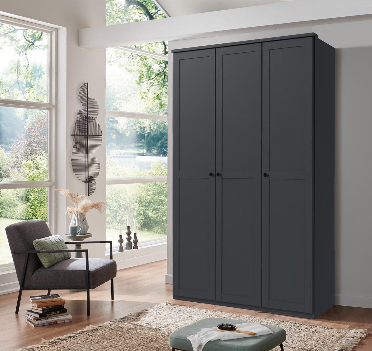 KLEIDERSCHRANK Chalet in Grafit - Drehtürenschrank 135 cm (ohne Spiegel) - Schwarz/Grau, Holzwerkstoff (135/210/58cm)