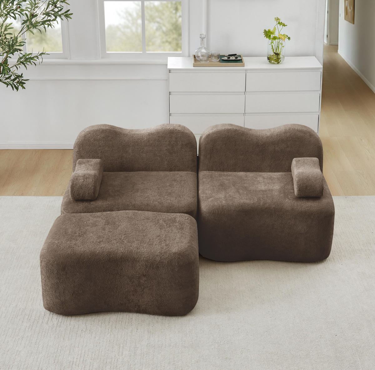SOFA modular mit Hocker Samt Braun - Braun, Textil (167/192cm) - Meubliv