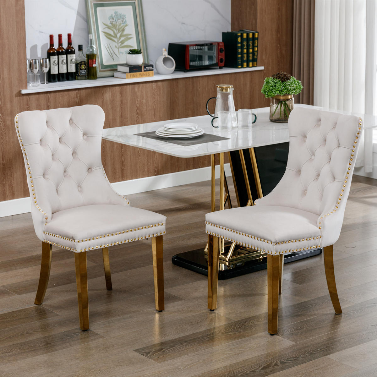 STUHL-SET DE-36289 2 Stück mit goldenen Beinen Beige - Beige, Holz (50/95/65cm) - ComfortXL