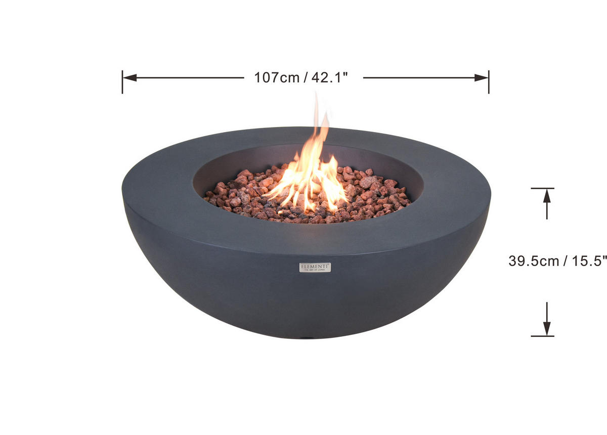 FEUERTISCH LUNAR BOWL Gasfeuerstelle aus GF-Beton 107/107/40 cm - Dunkelgrau, Naturmaterialien (107/40/107cm) - Elementi
