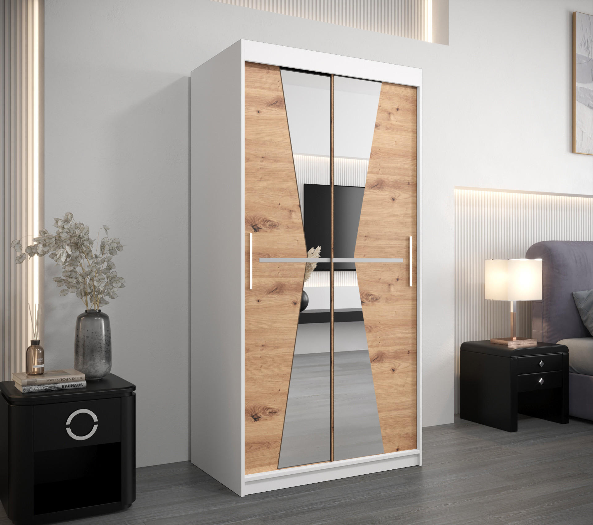 SCHWEBETÜRENSCHRANK 200/100/62 2-türig - Silberfarben/Eiche Artisan, Holz/Kunststoff (100/200/62cm) - Abiks Möbel