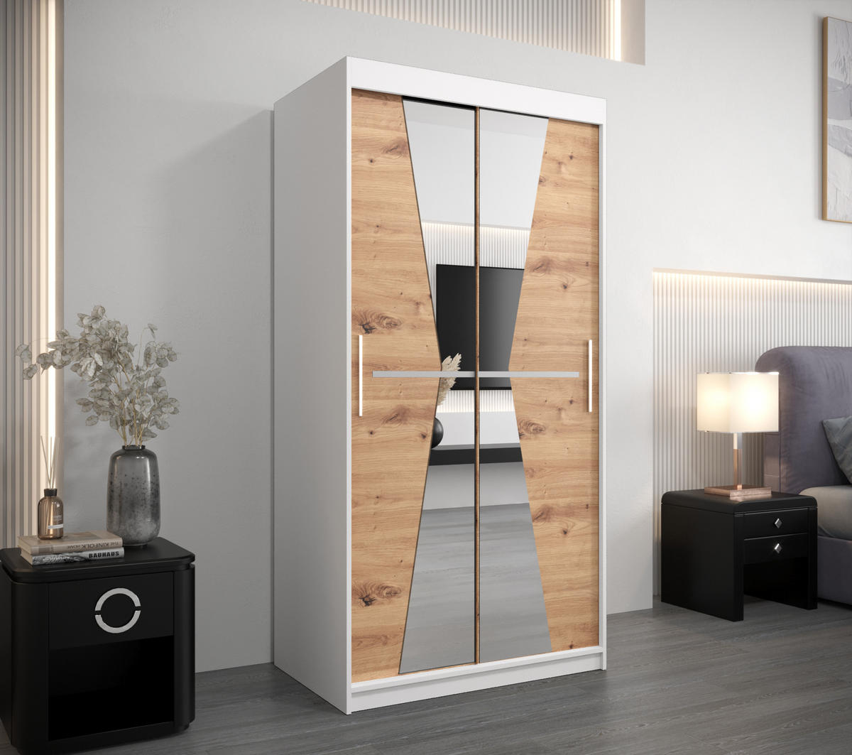 SCHWEBETÜRENSCHRANK 200/100/62 2-türig - Silberfarben/Eiche Artisan, Holz/Kunststoff (100/200/62cm) - Abiks Möbel