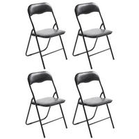BESUCHERSTUHL 4er Set Lederlook schwarz/schwarz - Schwarz, Textil/Metall (45/78/45cm) - CLP