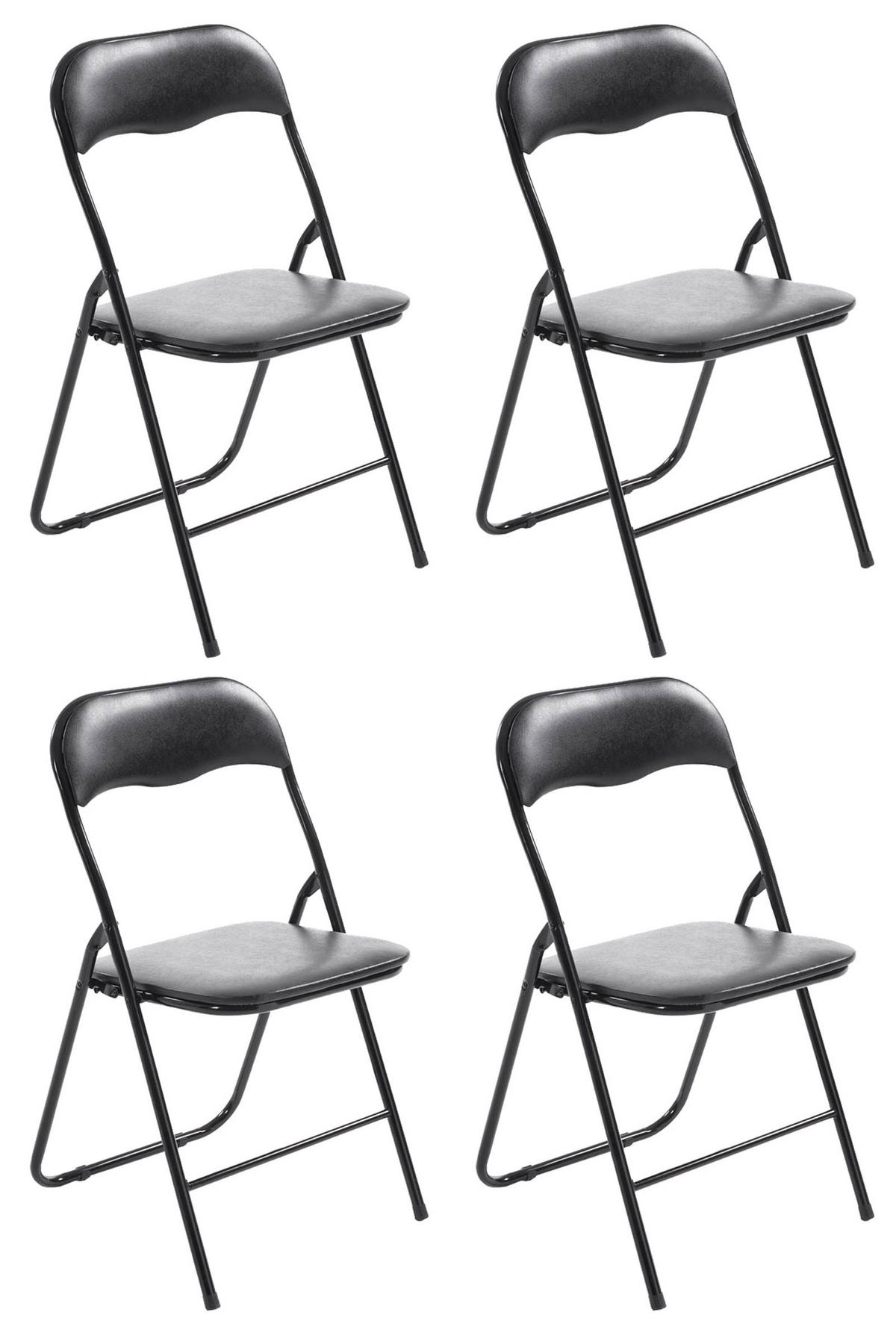BESUCHERSTUHL 4er Set Lederlook schwarz/schwarz - Schwarz, Textil/Metall (45/78/45cm) - CLP