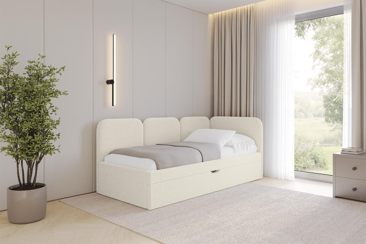 EINZELLBETT Jugendbett mit Bettkasten, Links - ALVY 100x200 Beige - Champagner, Holzwerkstoff/Textil (100/200cm) - ALTDECOR