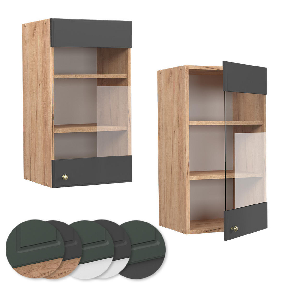 KÜCHENGLASSCHRANK Fame-Line Anthrazit-Gold 40 cm - Honigeiche/Anthrazit, Holzwerkstoff (40/72/34.1cm) - Vicco