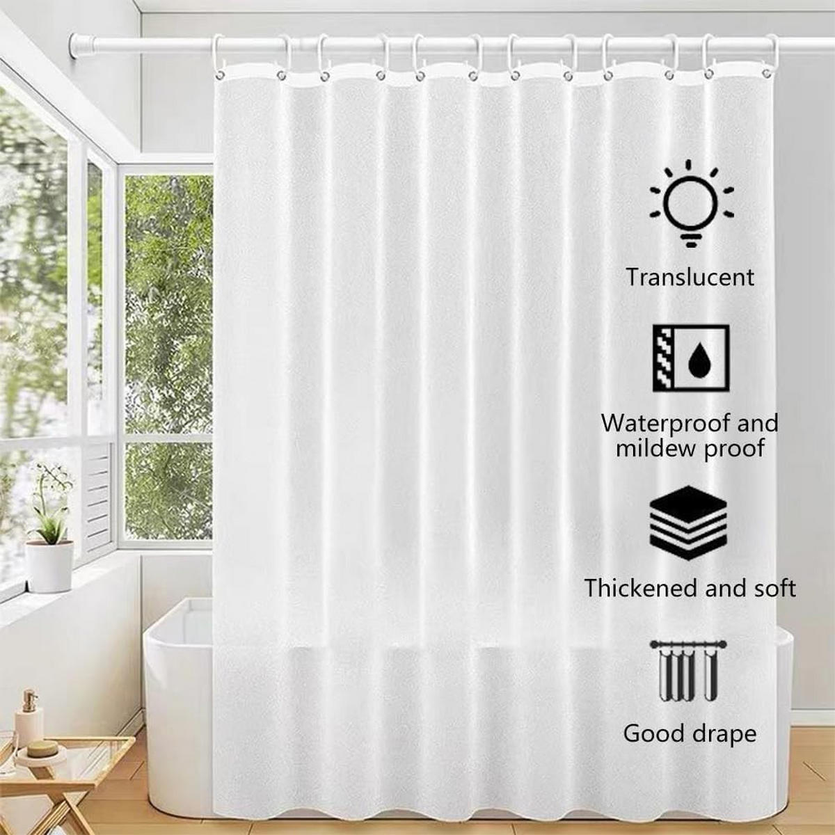 DUSCHVORHANG schimmelresistent schnell trocknend mit Haken für Duschen und Badezimmer - Transparent, Kunststoff (180/200cm) - MCBOSON