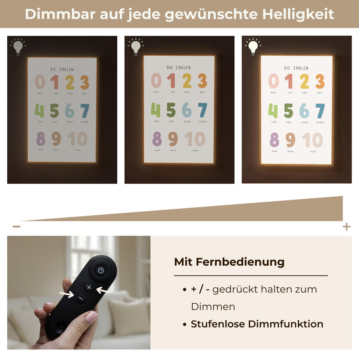 NACHTTISCHLAMPE MIT AKKU Pädagogisch - Zählen lernen - Weiß - Farben - 1-10 60x90 cm - Weiß, Holzwerkstoff (8/60/90cm) - OnlyWow