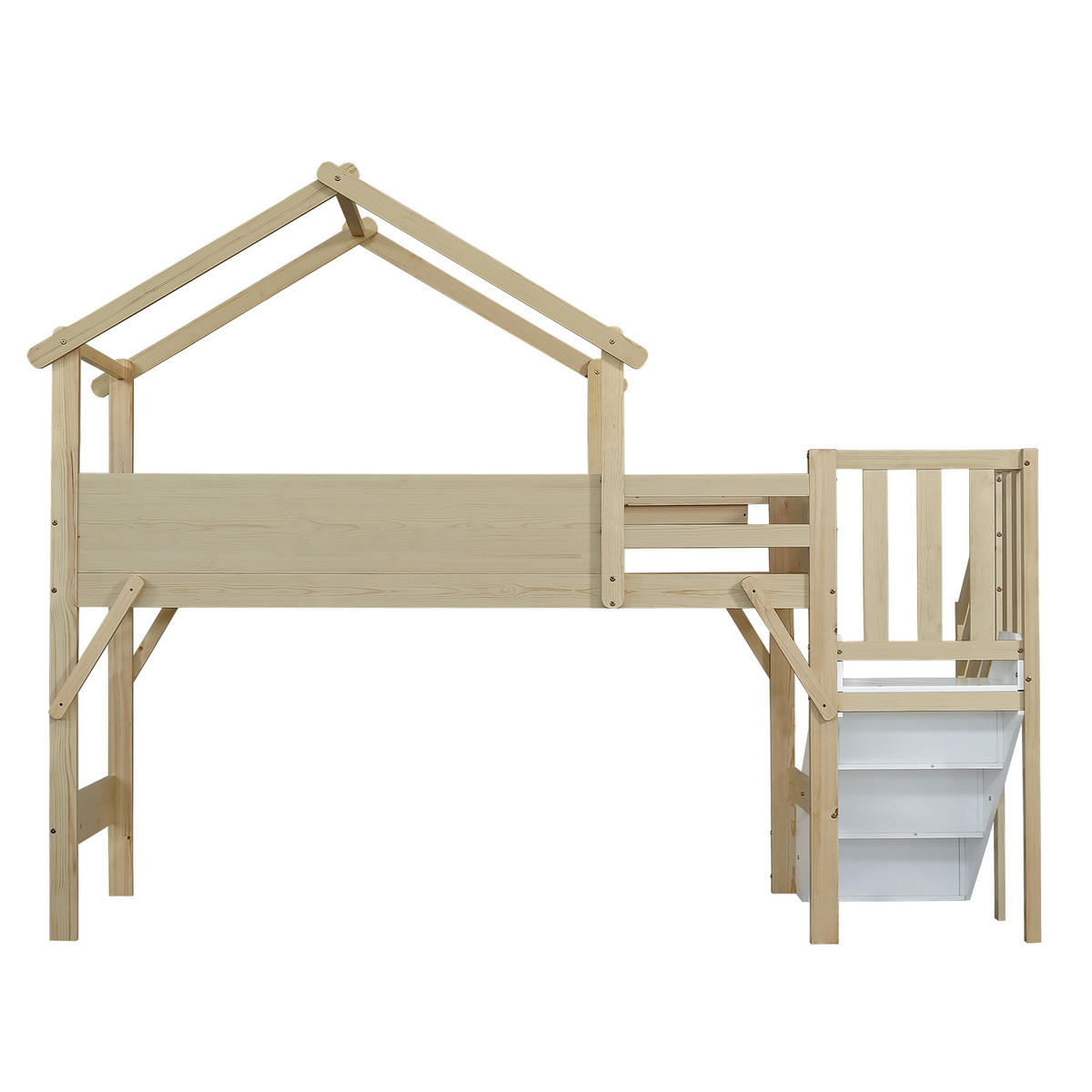 HAUSBETT 90/200 cm Weiß, Natur - Ahornfarben/Weiß, Holz - Raumix