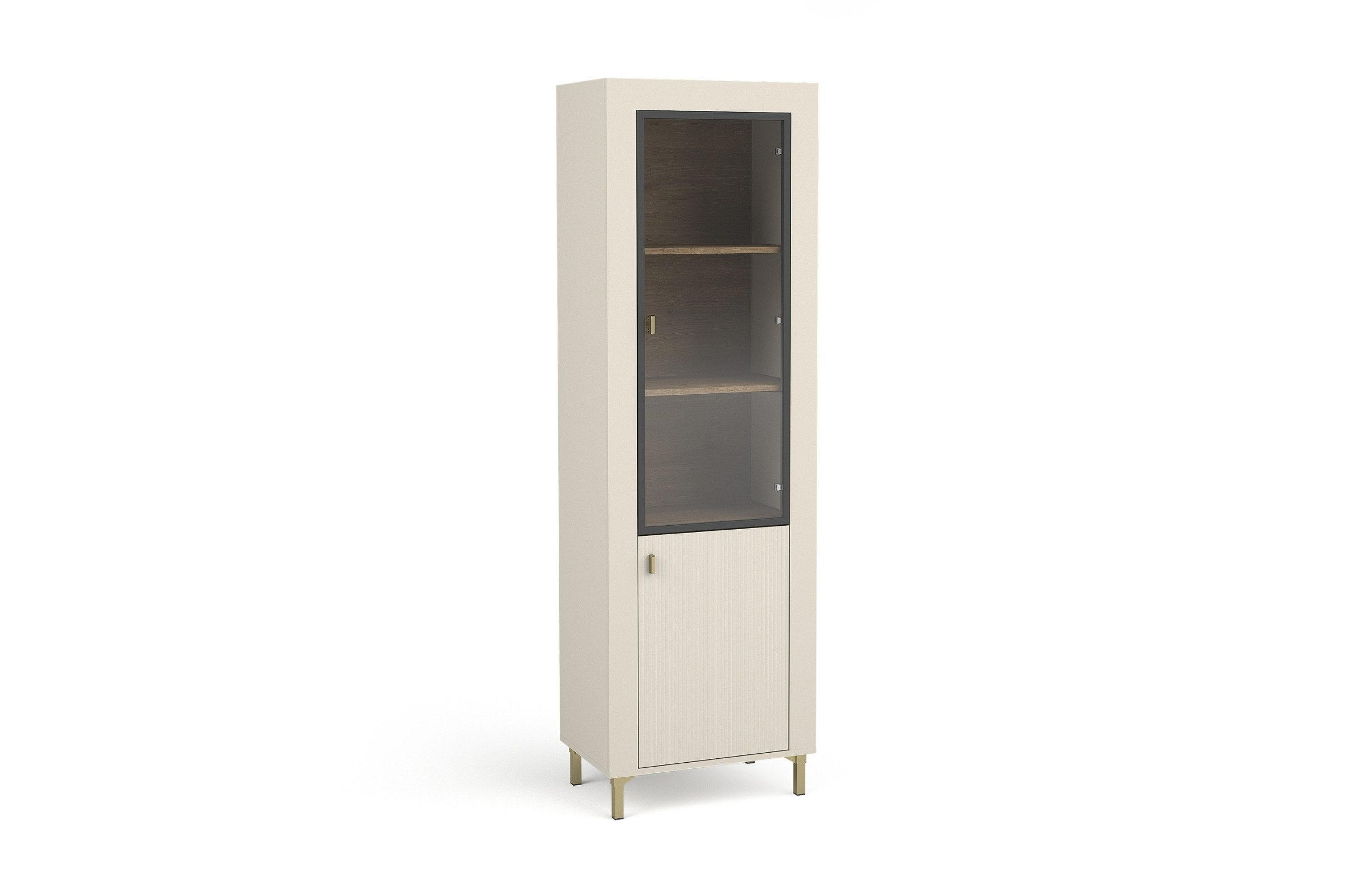 VITRINE MONI 03 in Kaschmir / Eiche Whiskey matt 60/168/40 cm mit LED - Kaschmir, Holzwerkstoff (60/169/40cm) - Deine Möbel 24