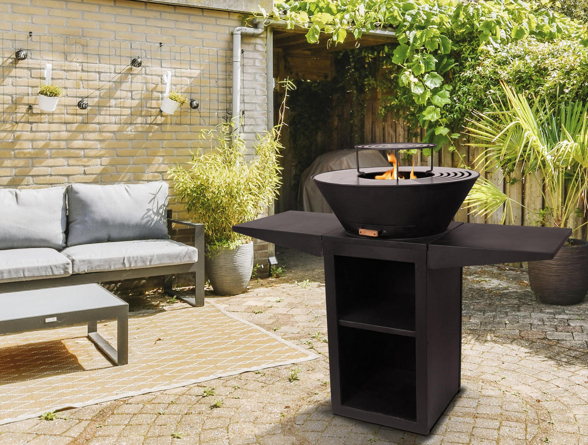 HOLZKOHLEGRILL Feuerschale Schwarz inkl. Schutzhülle - Schwarz, Metall (121/101/60cm) - Purline