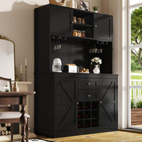 KÜCHENSCHRANK 120x40x188 cm, 4 Türen, 2 Schubladen, Weinregal, Schwarz - Schwarz, Holzwerkstoff (120/188/40cm) - FOHERE