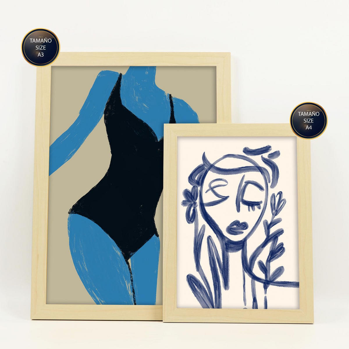 POSTER Set Mit 6 Mettle Body Größe A3 & A4 Rahmen aus hellem Holz - Beige, Papier (29.7/1cm) - Nacnic