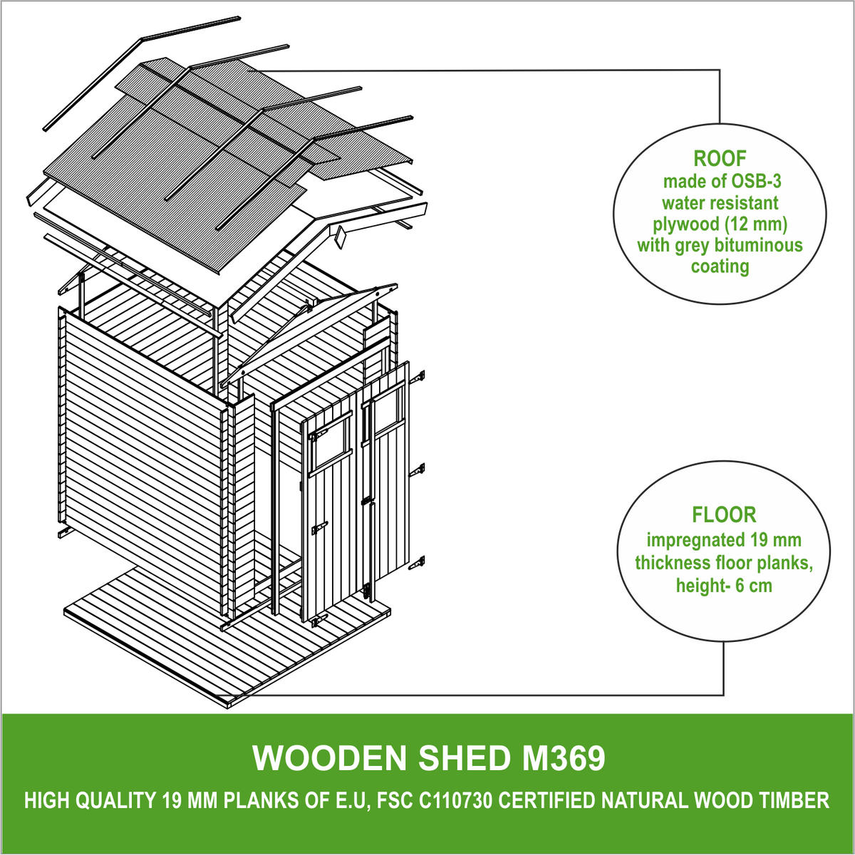 GARTENSCHUPPEN Holz mit imprägniertem Boden B236xL226xH218 cm/ 4.33 m2 - M369+M369G - Beige, Holz (236/224/226cm) - Timbela