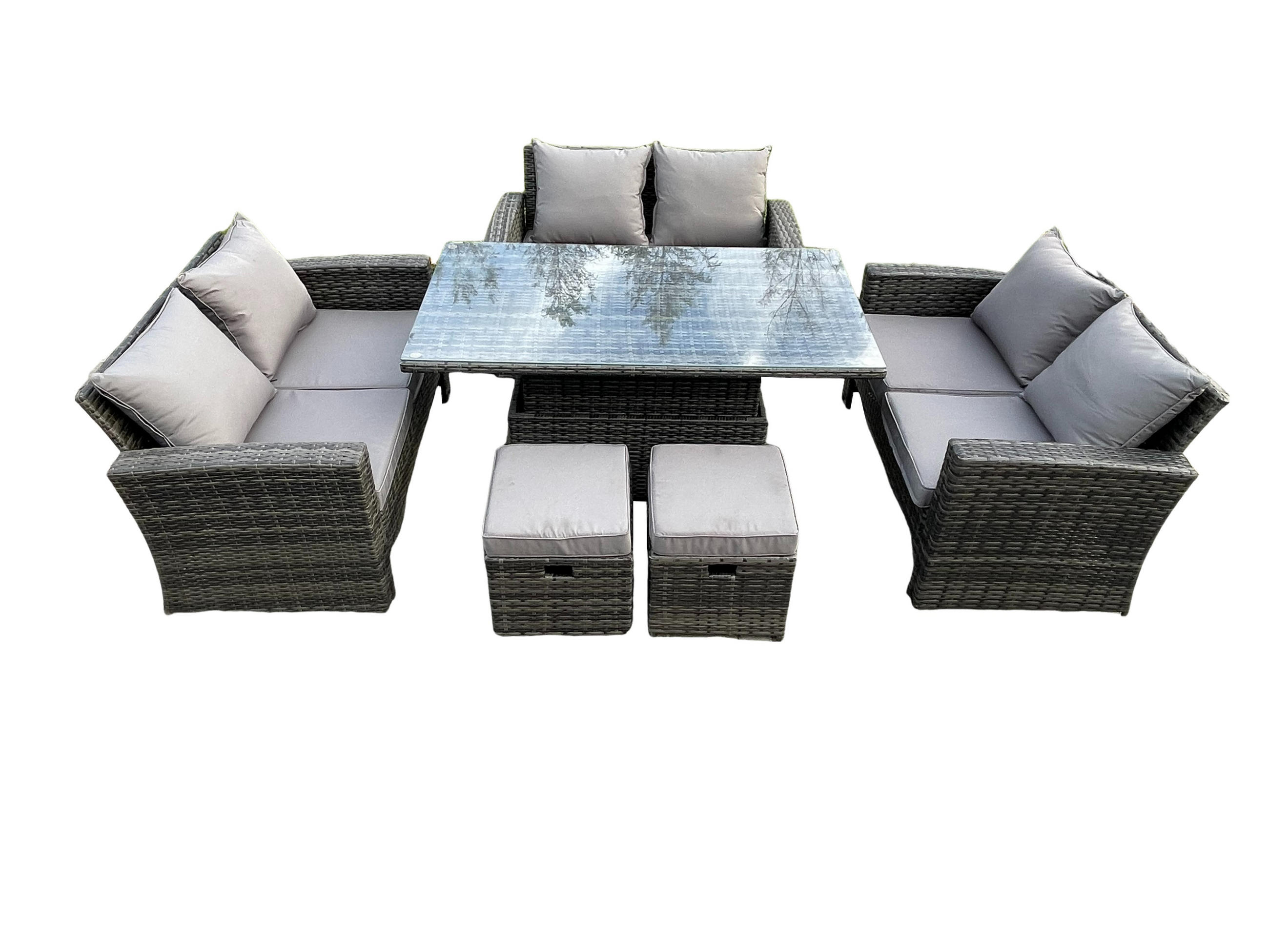 GARTENSET Polyrattan Dunkelgrau 8-Sitzer - Dunkelgrau, Metall - Fimous
