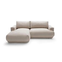 ECKSOFA NERO Beige Velours-Stoff mit Schlaffunktion - Beige, Holz (270/170cm) - MASSENO