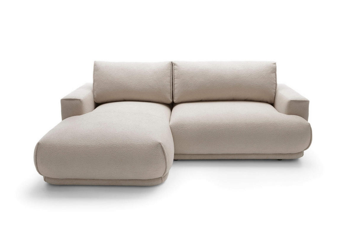 ECKSOFA NERO Beige Velours-Stoff mit Schlaffunktion - Beige, Holz (270/170cm) - MASSENO